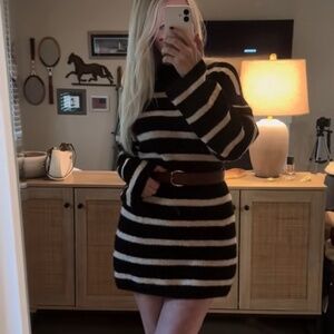 H&M Black and White Striped Sweater Dress